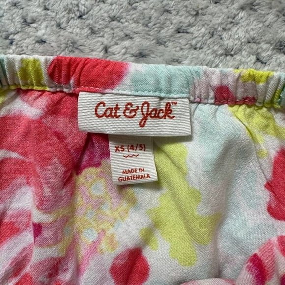 Cat & Jack Dress Kids XS 4/5 Rayon Blue Yellow Flowers Ruffles A line - Picture 13 of 16